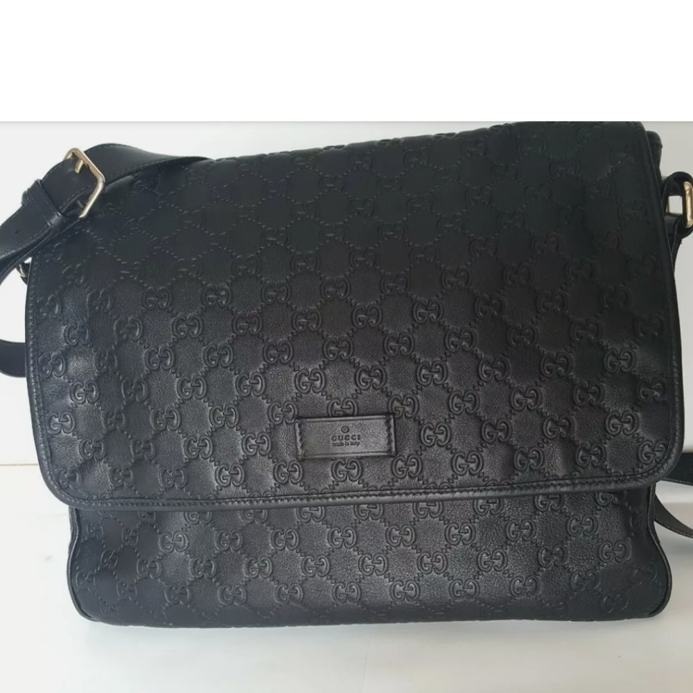 Gucci Guccissima Black Leather Messenger Bag